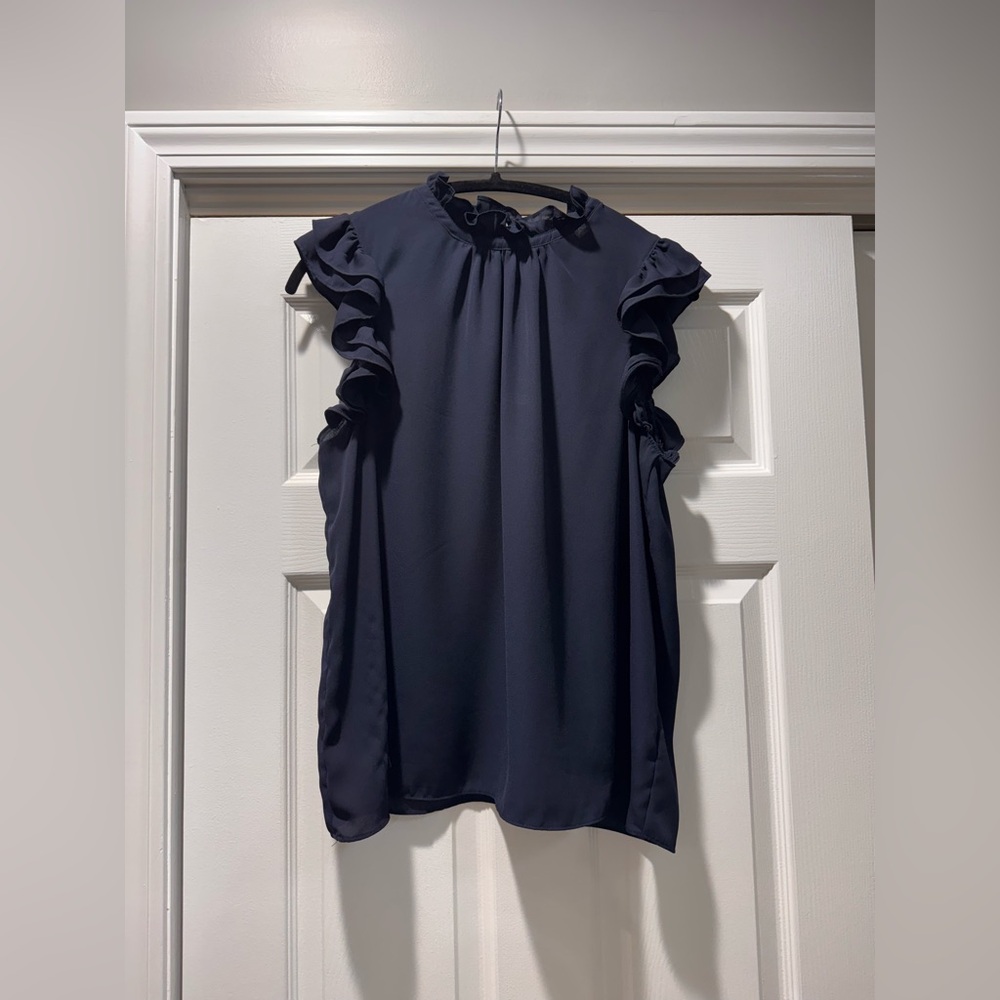 Tahari Midnight Blue Ruffle Blouse
large